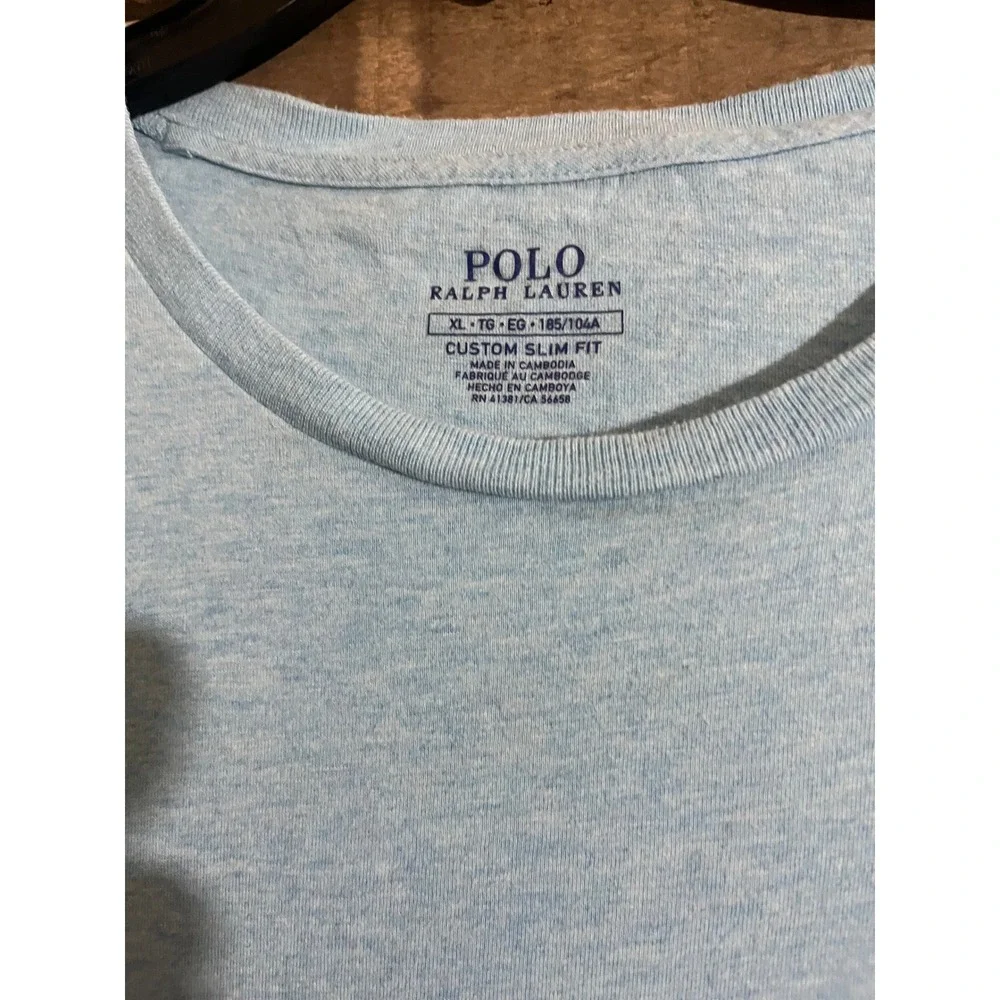 Polo Ralph Lauren Mens XL Custom Slim Fit T-Shirt Light Blue Heather Yellow Pony